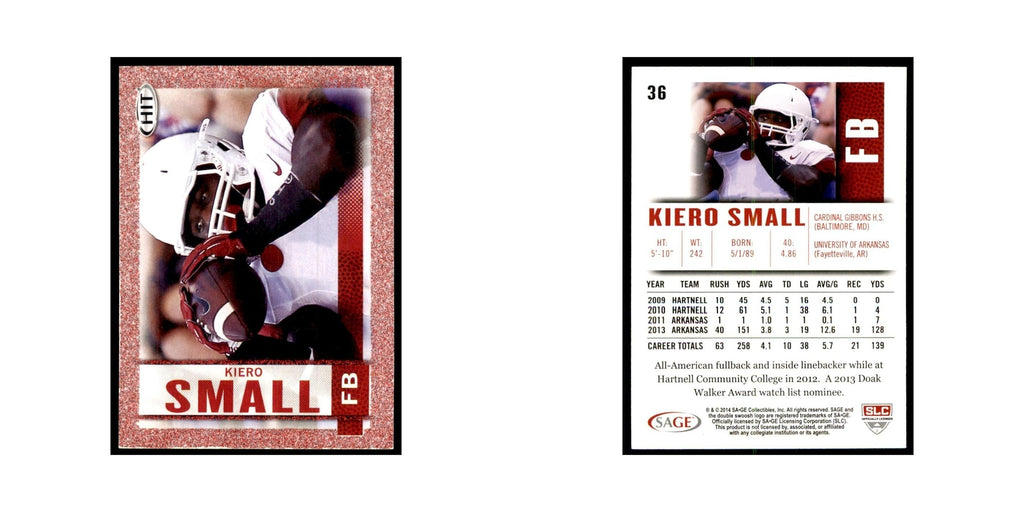 Kiero Small 2014 SAGE HIT #36 Arkansas Razorbacks Football Card NM