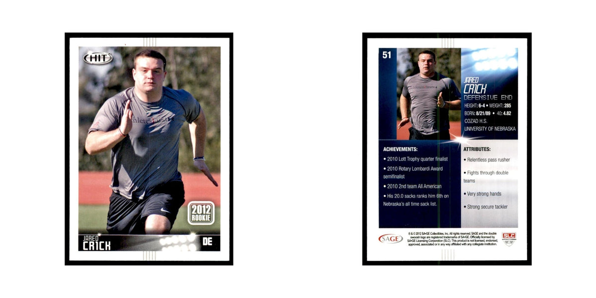 Jared Crick Rookie 2012 SAGE HIT #51 Nebraska Cornhuskers Football Card NM