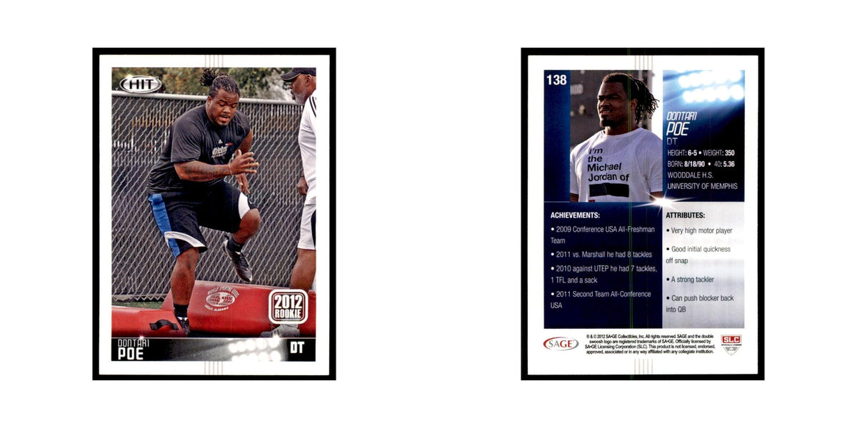 Dontari Poe Rookie 2012 SAGE HIT #138 Memphis Tigers Football Card NM