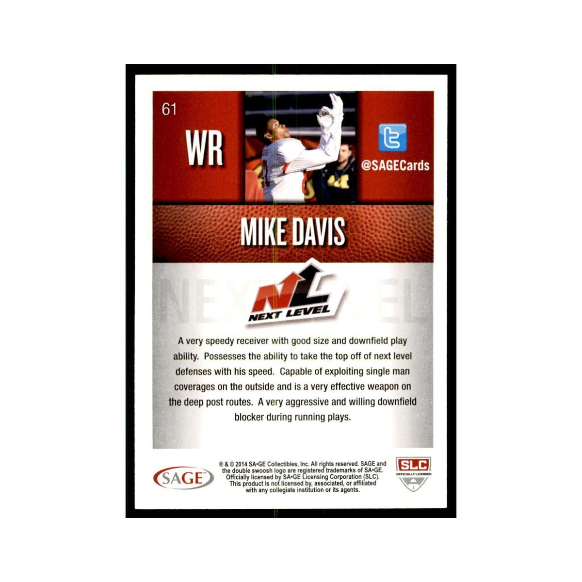 Mike Davis 2014 SAGE HIT #61 Texas Longhorns Football Card NM
