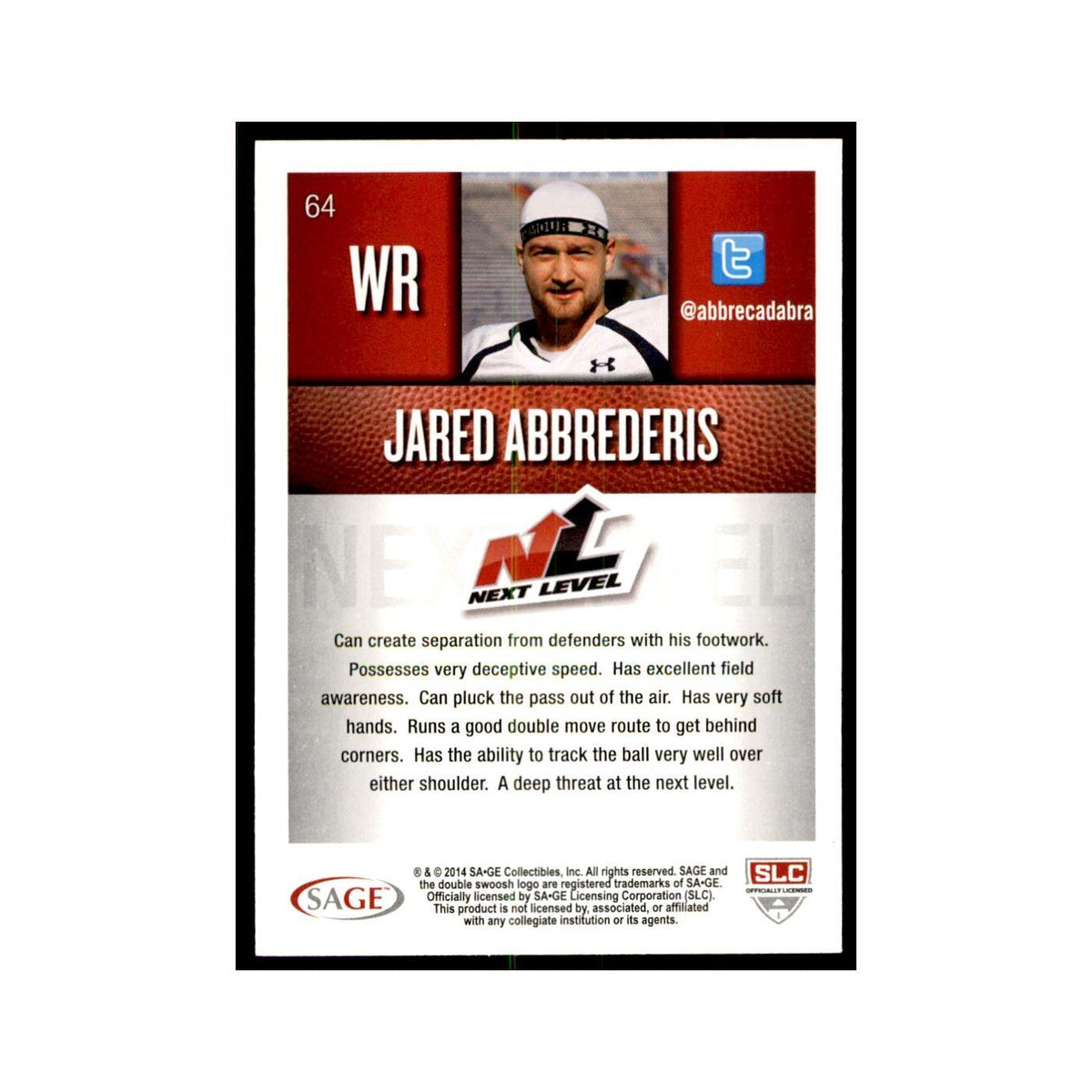 Jared Abbrederis 2014 SAGE HIT #64 Wisconsin Badgers Football Card NM