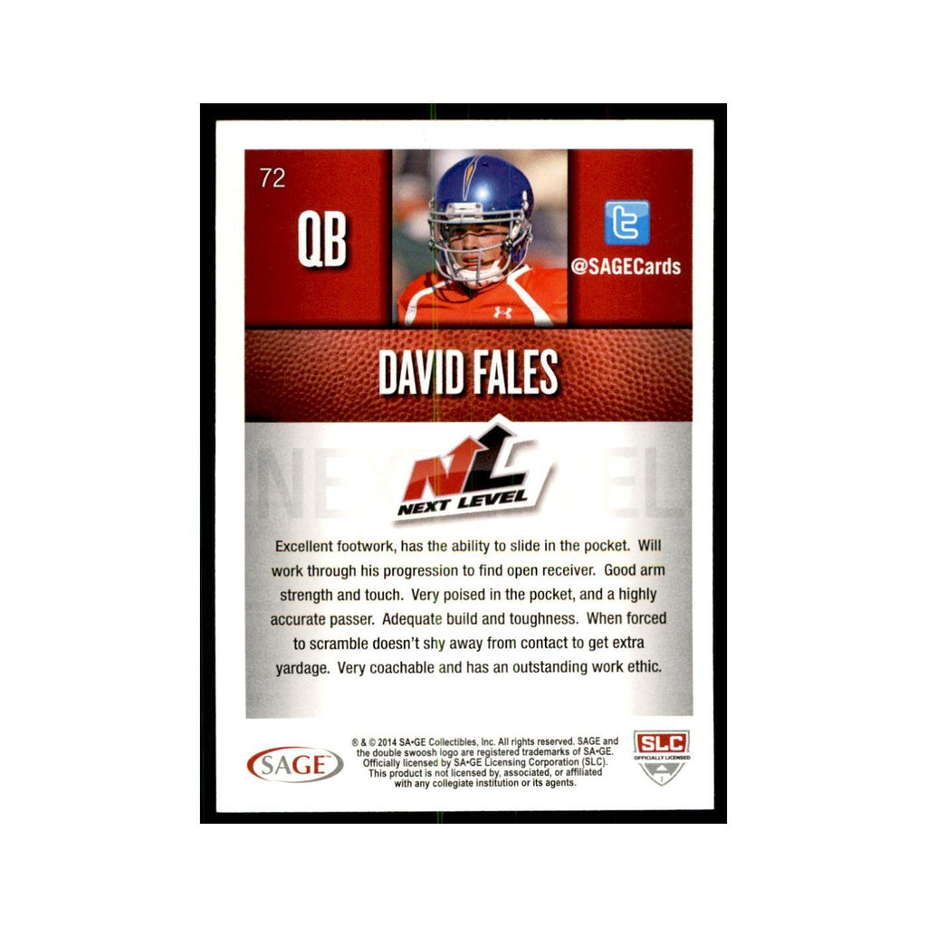 David Fales 2014 SAGE HIT #72 San Jose State Spartans Football Card NM