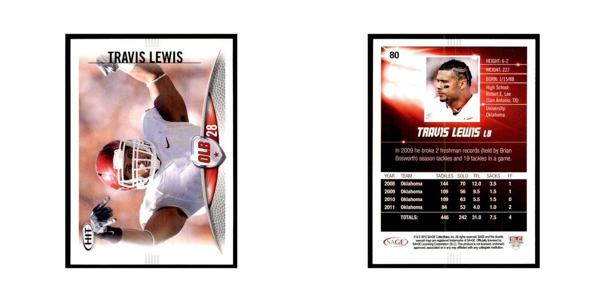 Travis Lewis 2012 SAGE HIT #80 Oklahoma Sooners Football Card NM