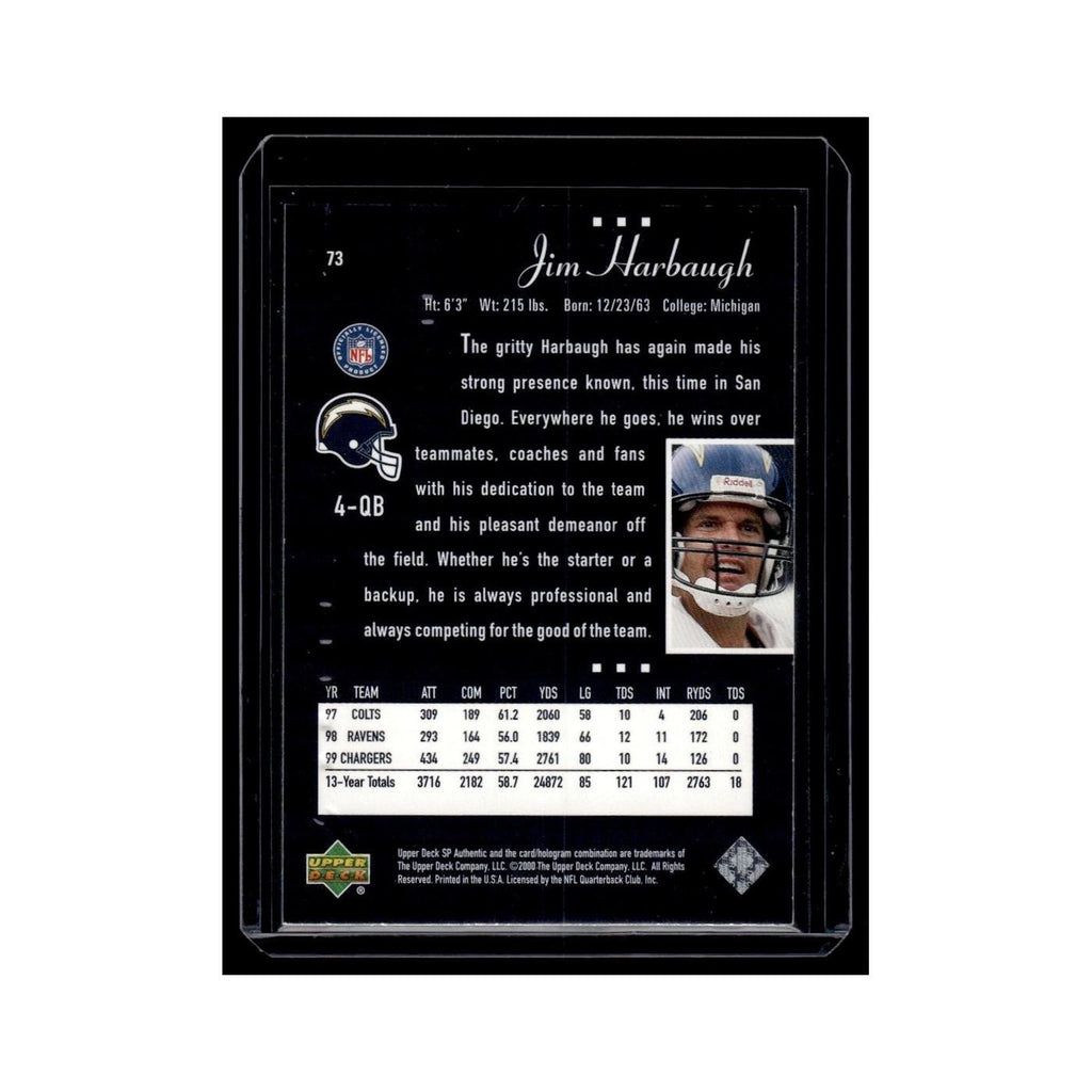 Jim Harbaugh 2000 SP Authentic #73 San Diego Chargers Football Card NM