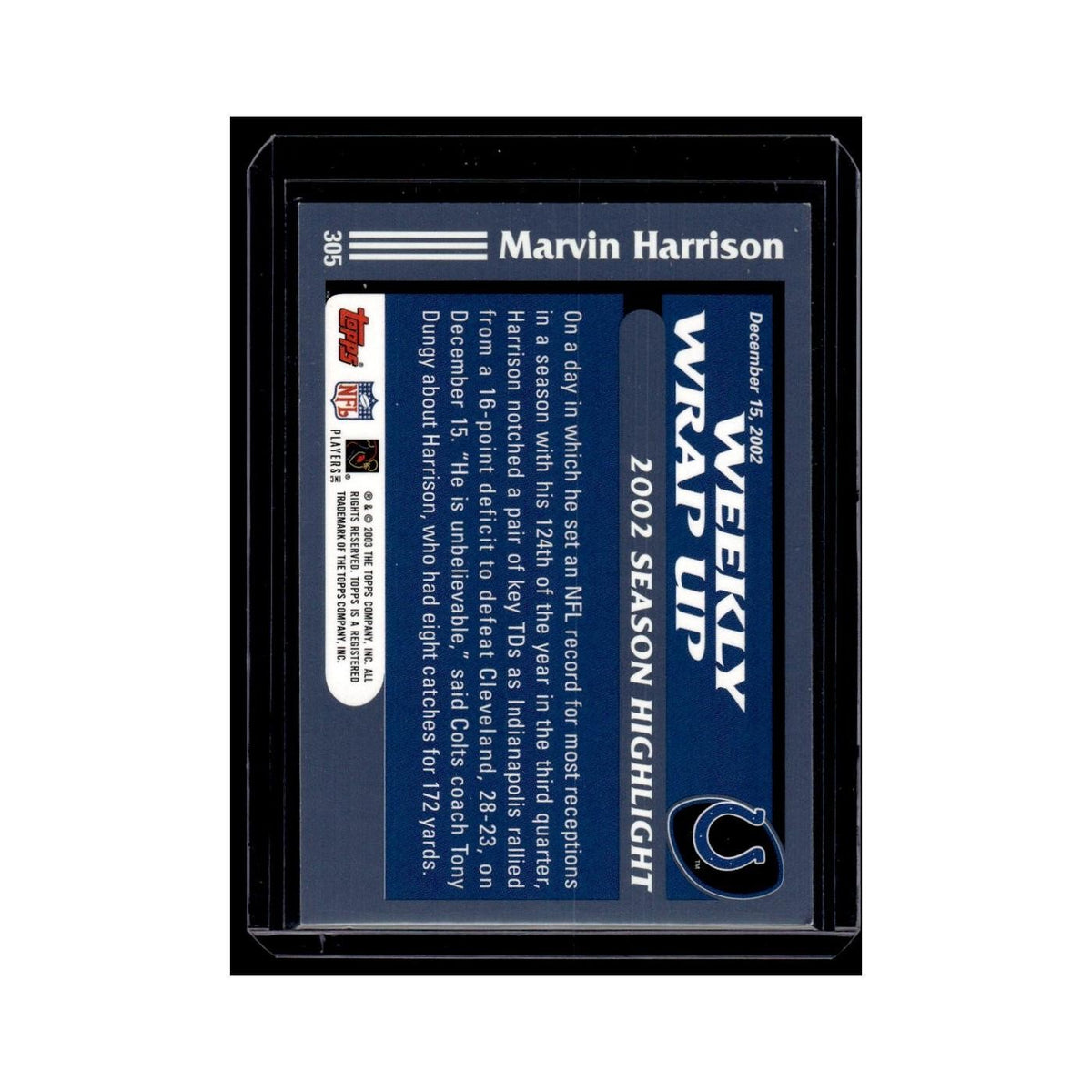 Marvin Harrison 2003 Topps #305 Indianapolis Colts Football Card NM