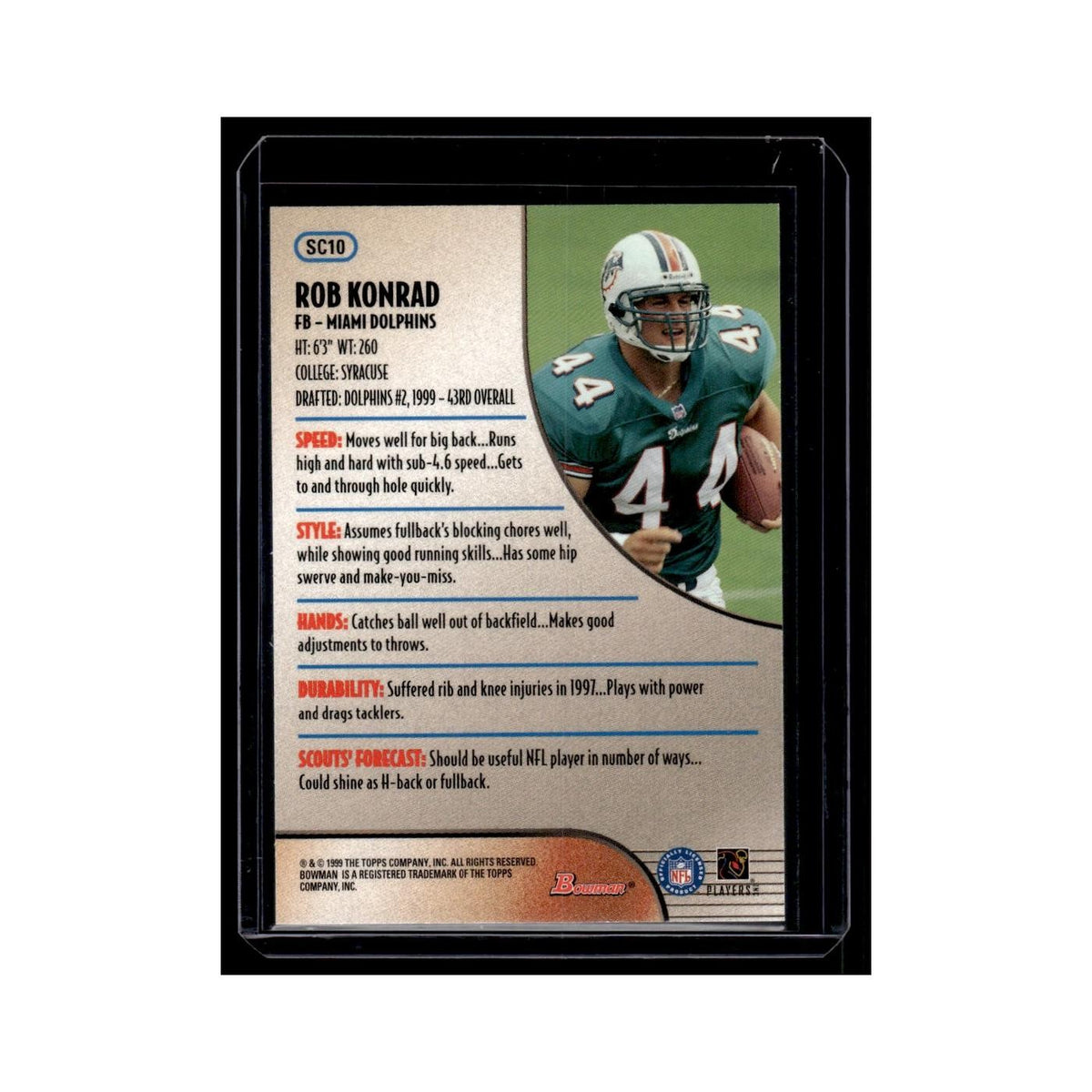 Rob Konrad 1999 Bowman Scout's Choice #SC10 Miami Dolphins Football Card NM