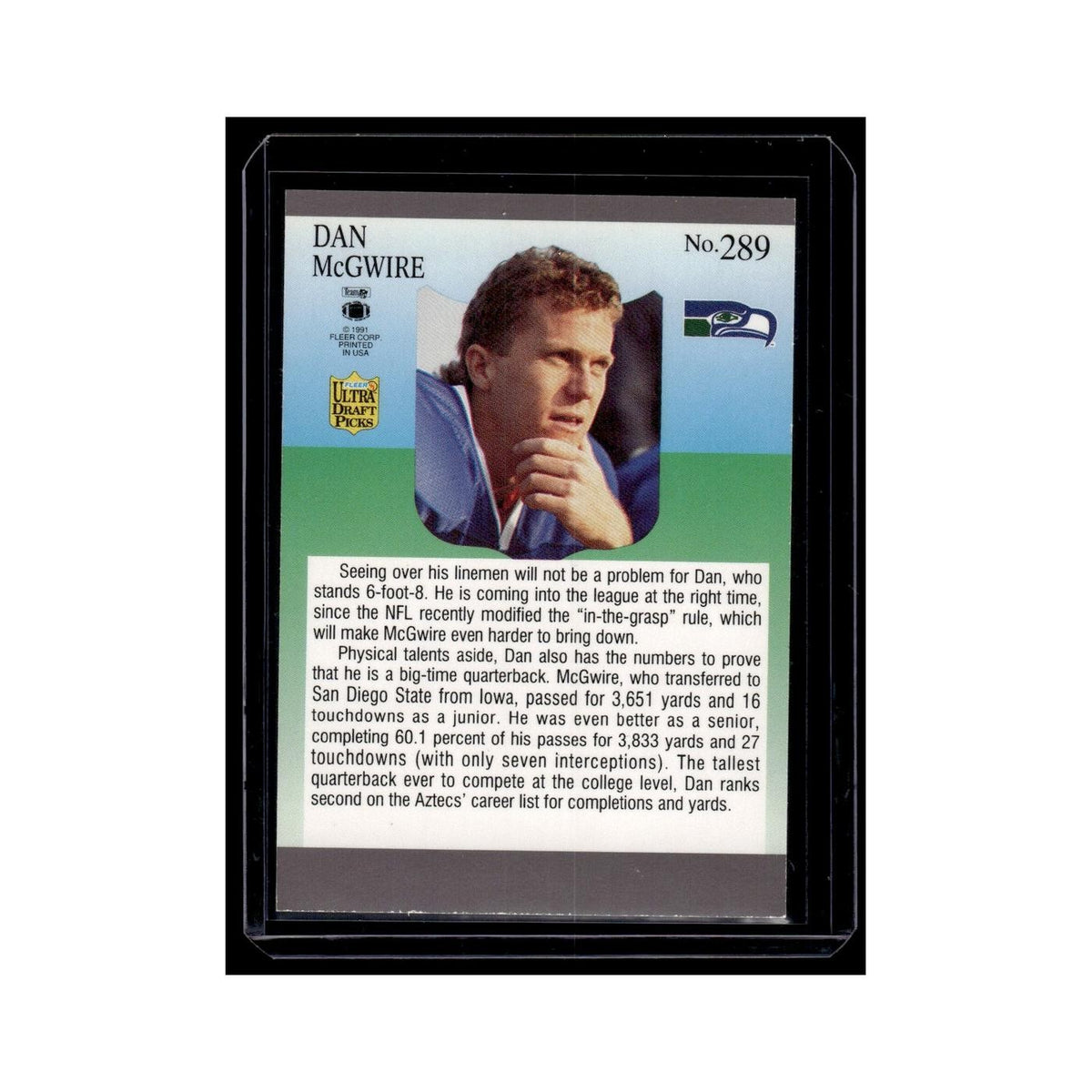 Dan McGwire Rookie 1991 Ultra #289 Seattle Seahawks Football Card NM