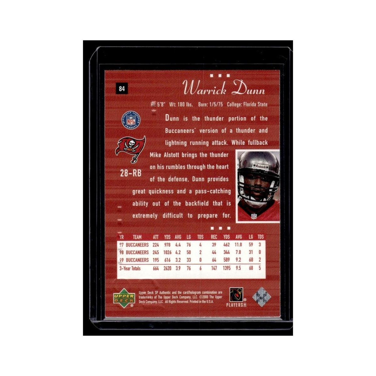 Warrick Dunn 2000 SP Authentic #84 Tampa Bay Buccaneers Football Card NM