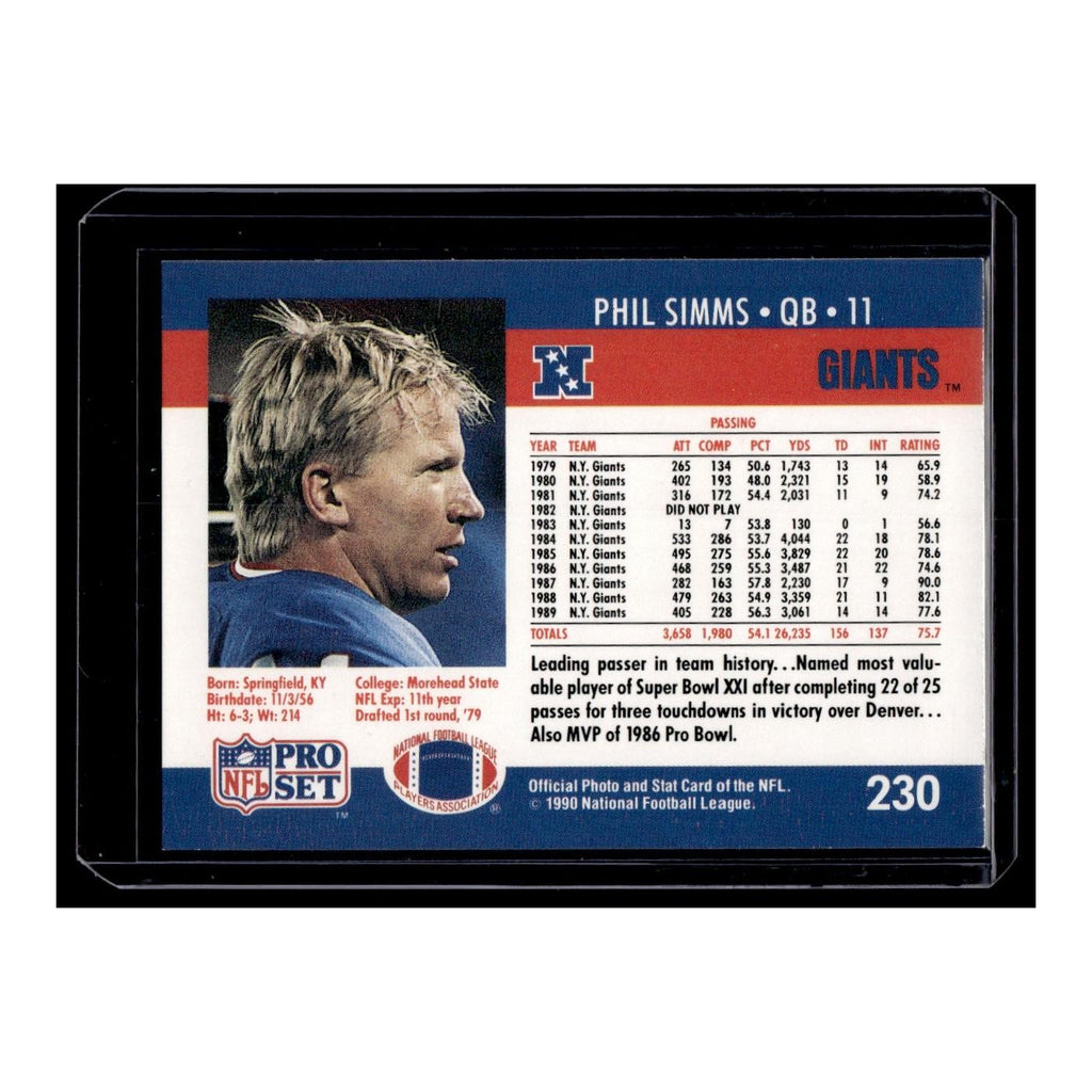 Phil Simms 1990 Pro Set #230 New York Giants Football Card NM