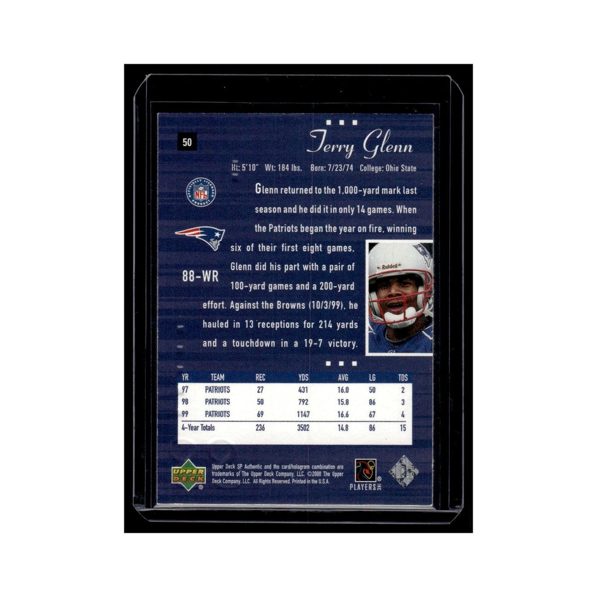 Jerry Glenn 2000 SP Authentic #50 New England Patriots Football Card NM