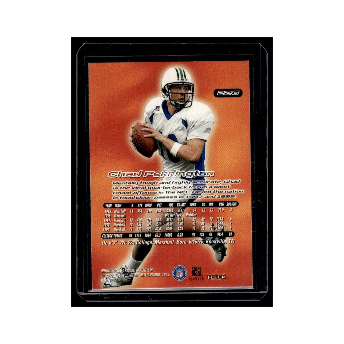 Chad Pennington 2000 Fleer Ultra #226 New York Jets Football Card NM