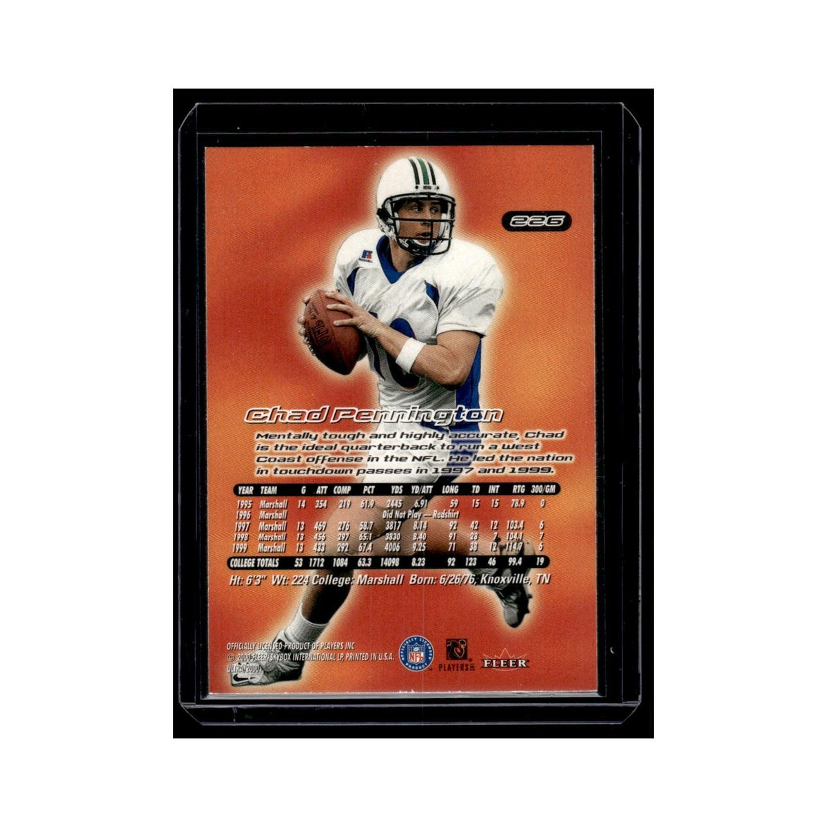 Chad Pennington 2000 Fleer Ultra #226 New York Jets Football Card NM
