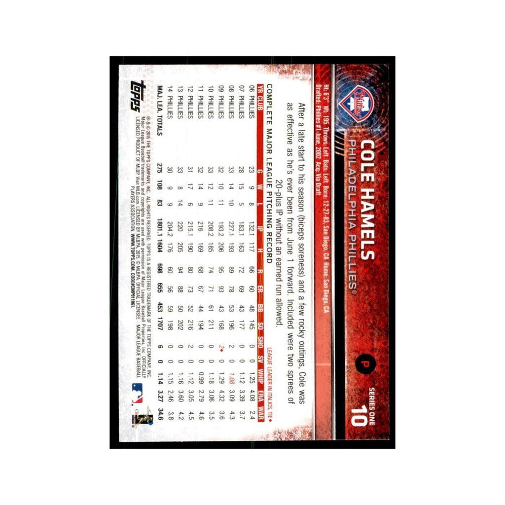 Cole Hamels 2015 Topps #10 Baseball Cards Baseball Card NM