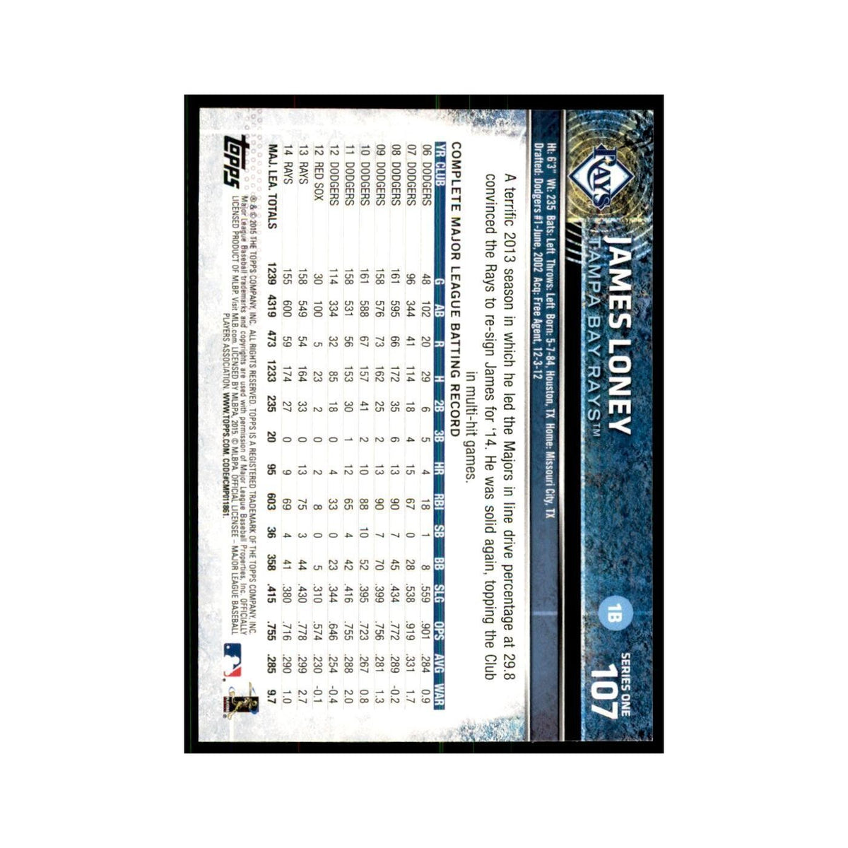 James Loney 2015 Topps #107 Baseball Cards Baseball Card NM