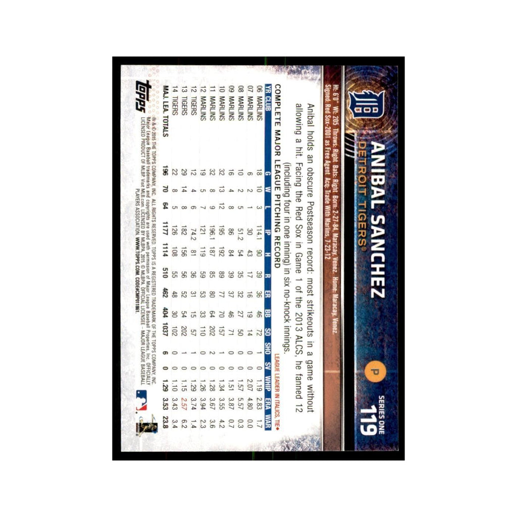 Anibal Sanchez 2015 Topps #119 Baseball Cards Baseball Card NM