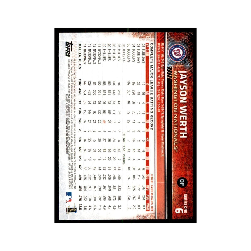 Jayson Werth 2015 Topps #6 Baseball Cards Baseball Card NM