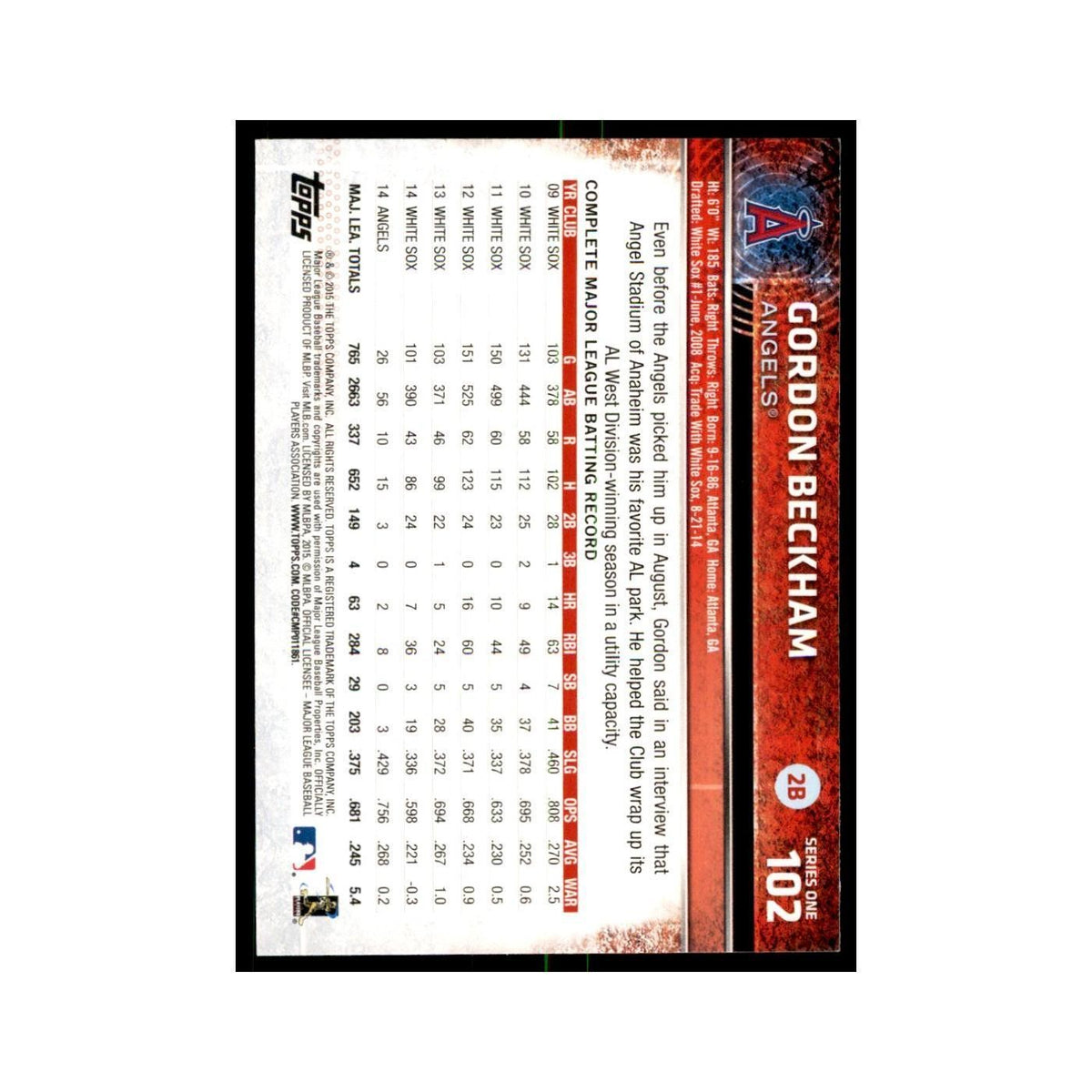 Gordon Beckham 2015 Topps #102 Baseball Cards Baseball Card NM