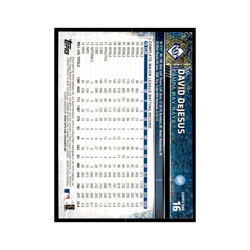 David DeJesus 2015 Topps #16 Baseball Cards Baseball Card NM