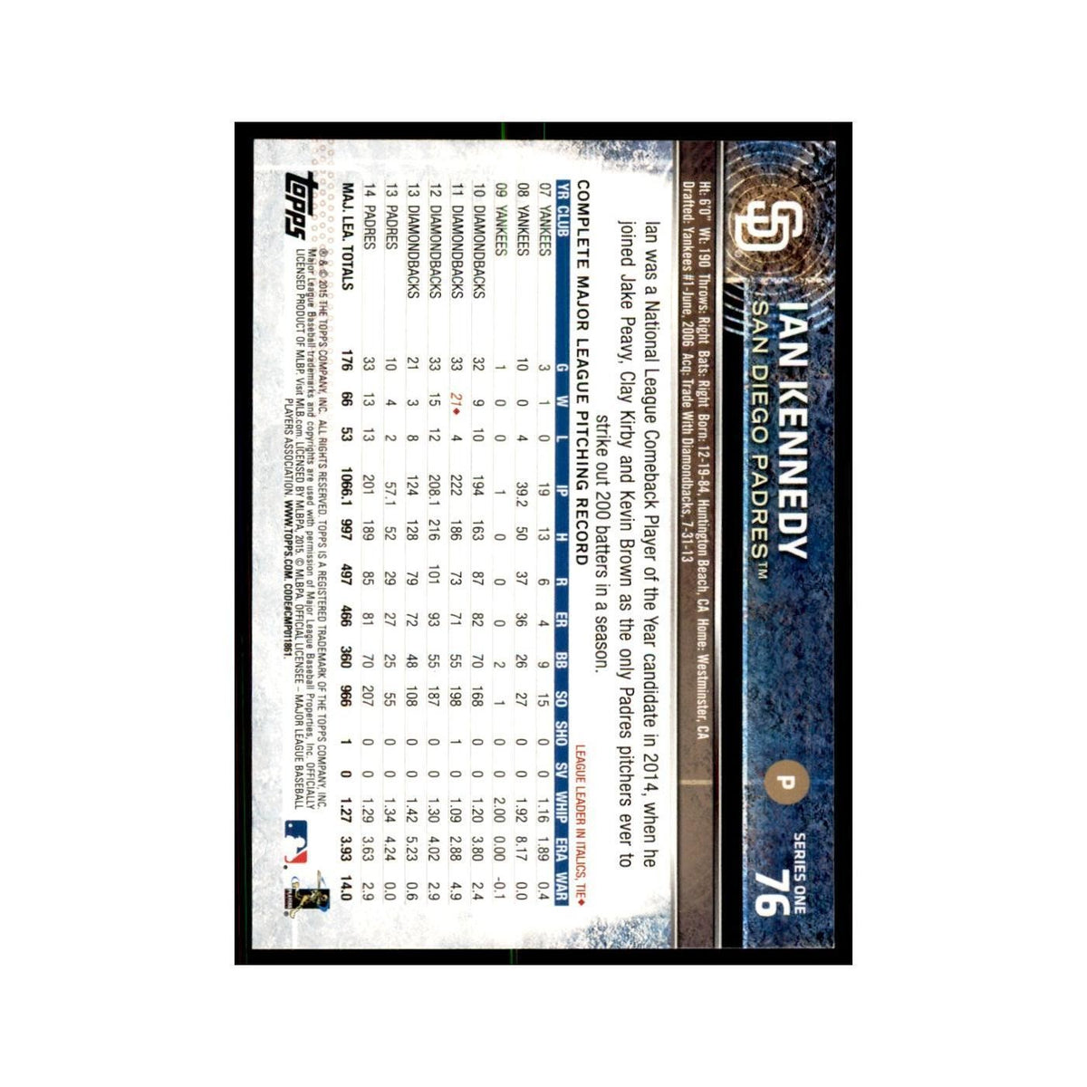 Ian Kennedy 2015 Topps #76 Baseball Cards Baseball Card NM