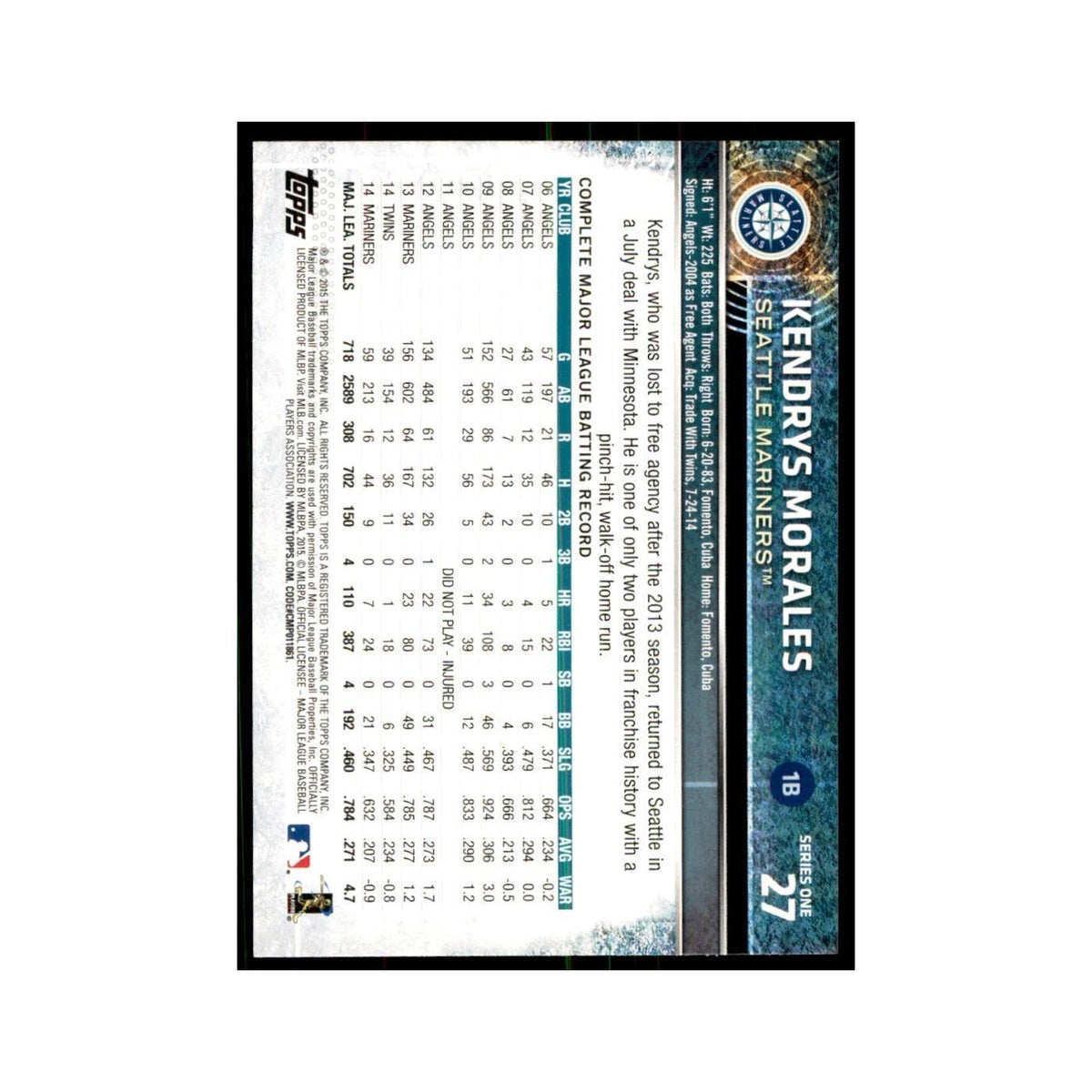 Kendrys Morales 2015 Topps #27 Baseball Cards Baseball Card NM