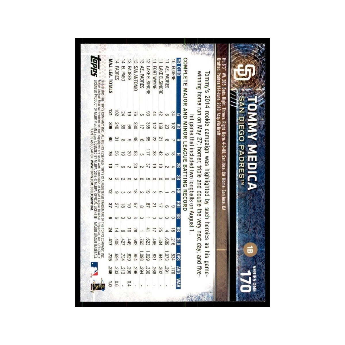 Tommy Medica 2015 Topps #170 Baseball Cards Baseball Card NM