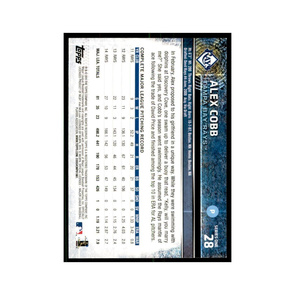 Alex Cobb 2015 Topps #28 Baseball Cards Baseball Card NM