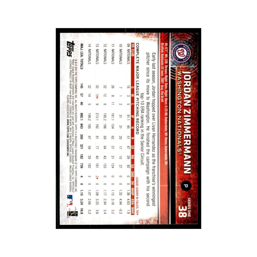 Jordan Zimmermann 2015 Topps #38 Baseball Cards Baseball Card NM