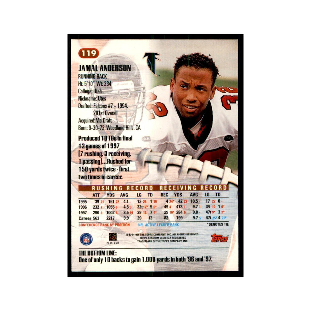 Jamal Anderson 1998 Stadium Club #119 Football Cards Football Card NM