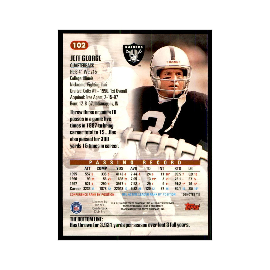 Jeff George 1998 Stadium Club #102 Football Cards Football Card NM
