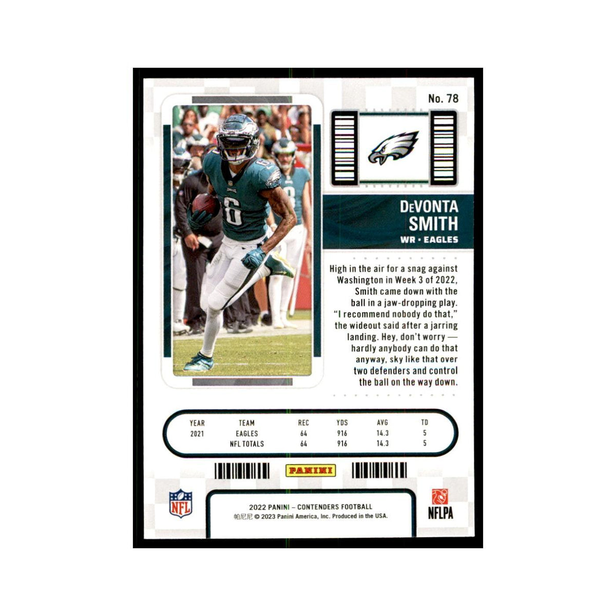 DeVonta Smith 2022 Panini Contenders #78 Philadelphia Eagles Football Card NM