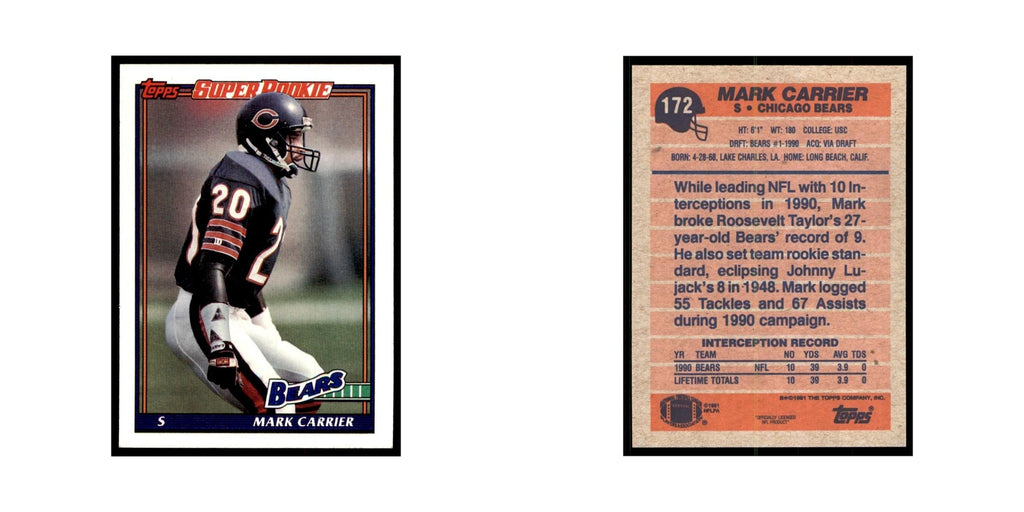 Mark Carrier 1991 Topps #172 Chicago Bears Football Card NM