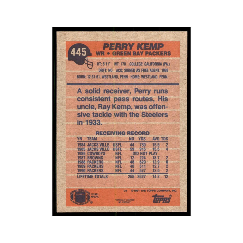 Perry Kemp 1991 Topps #445 Green Bay Packers Football Card NM