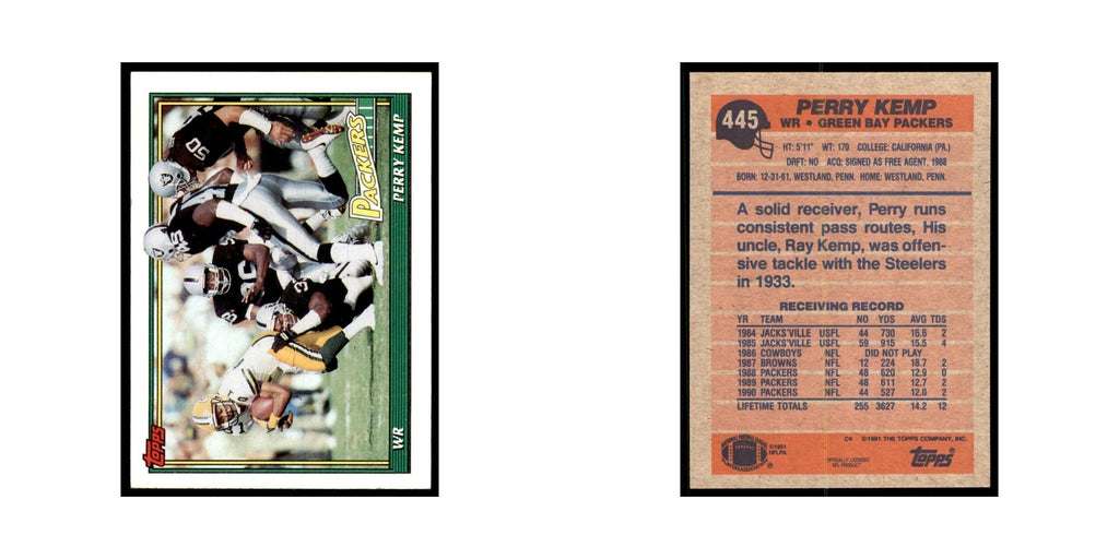 Perry Kemp 1991 Topps #445 Green Bay Packers Football Card NM