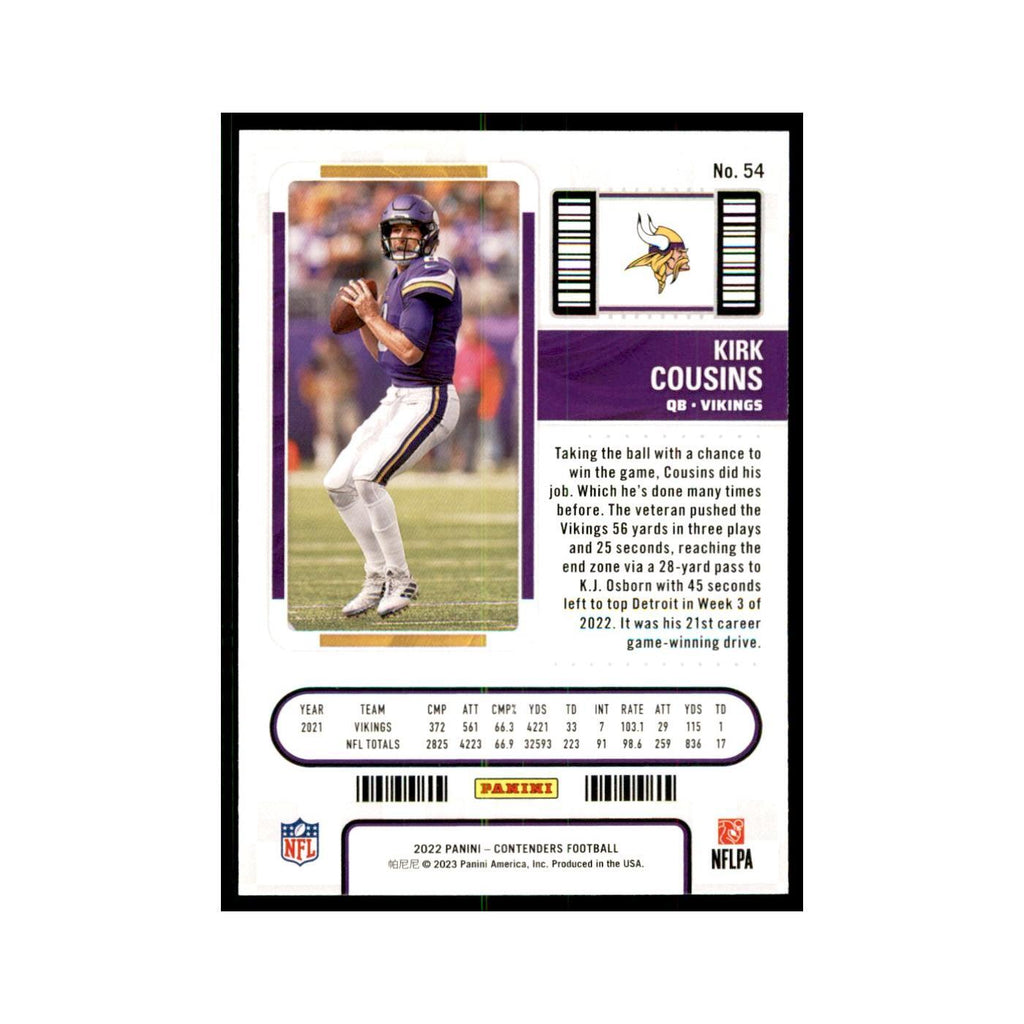 Kirk Cousins 2022 Panini Contenders #54 Minnesota Vikings Football Card NM
