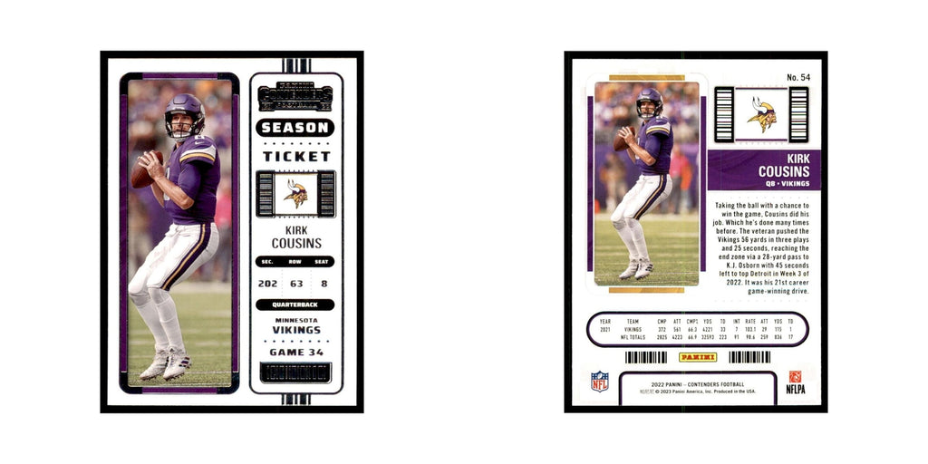 Kirk Cousins 2022 Panini Contenders #54 Minnesota Vikings Football Card NM