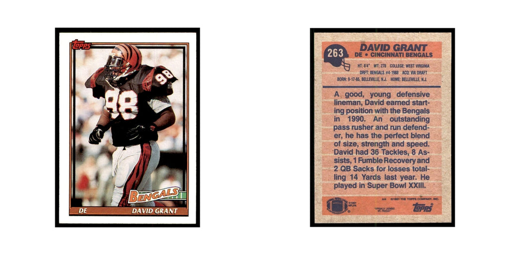 David Grant 1991 Topps #263 Cincinnati Bengals Football Card NM