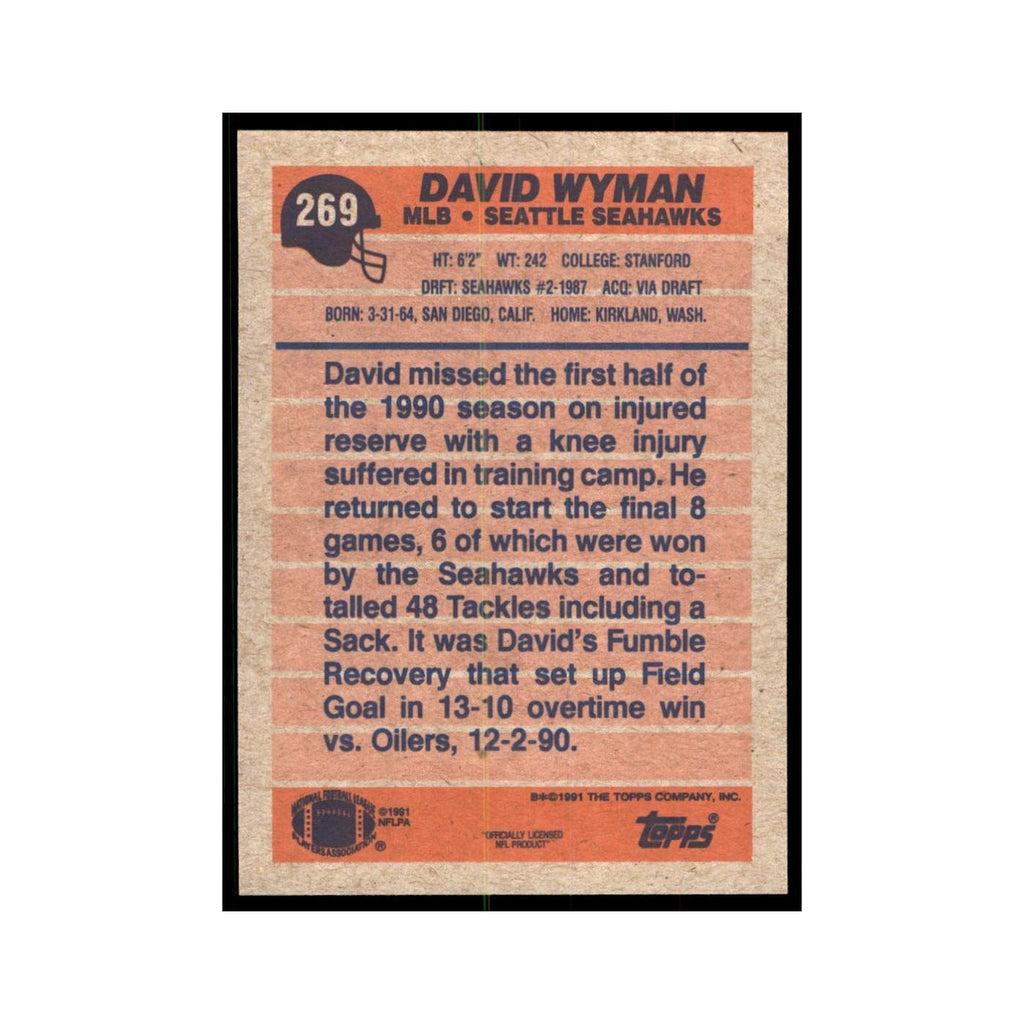 David Wyman 1991 Topps #269 Seattle Seahawks Football Card NM