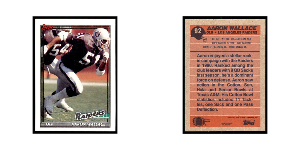 Aaron Wallace 1991 Topps #92 Los Angeles Raiders Football Card NM