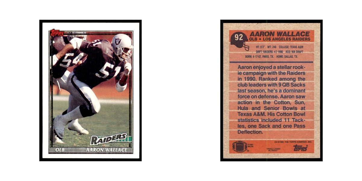 Aaron Wallace 1991 Topps #92 Los Angeles Raiders Football Card NM