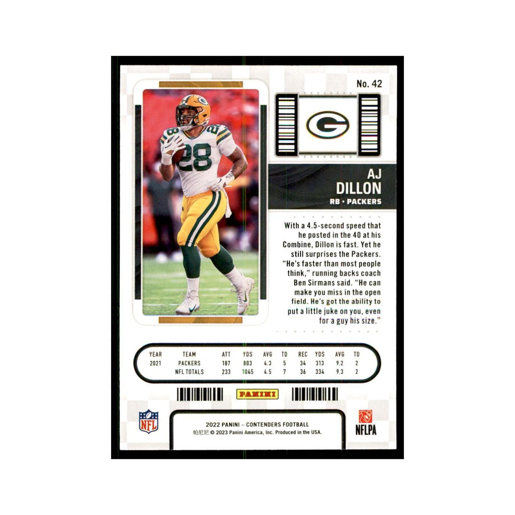 AJ Dillon 2022 Panini Contenders #42 Green Bay Packers Football Card NM