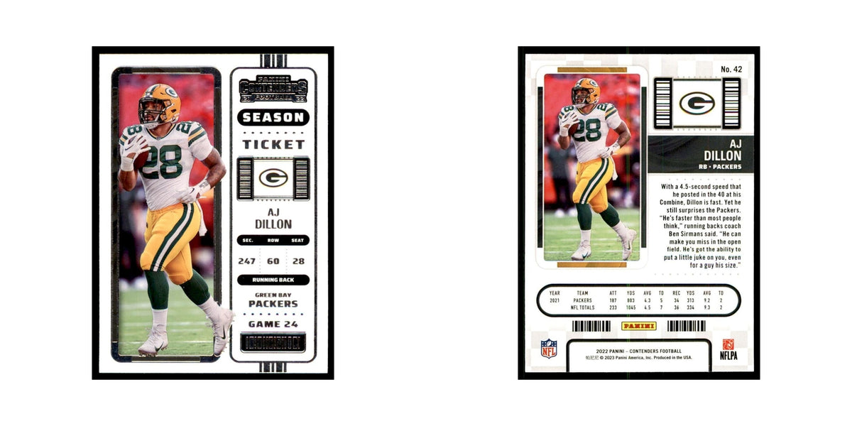 AJ Dillon 2022 Panini Contenders #42 Green Bay Packers Football Card NM