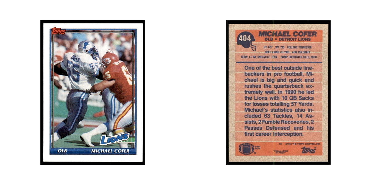 Michael Cofer 1991 Topps #404 Detroit Lions Football Card NM