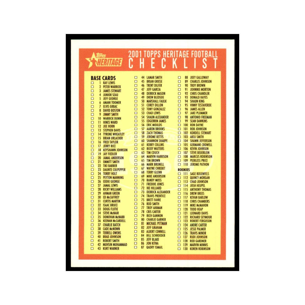 Checklist 2001 Topps Heritage #NNO Football Card NM