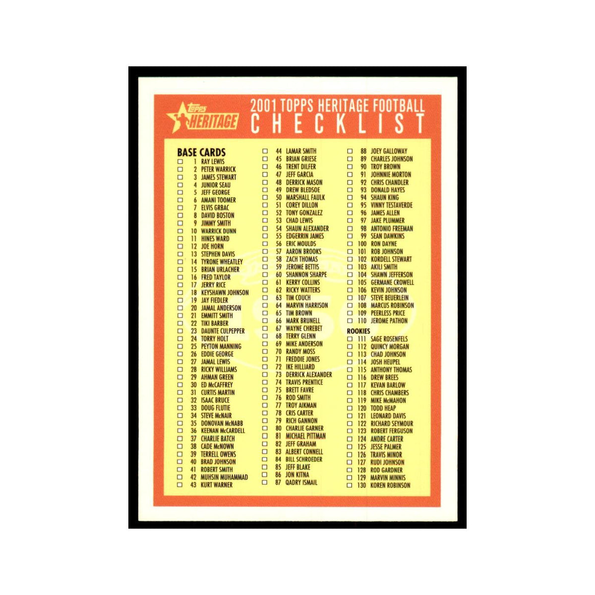 Checklist 2001 Topps Heritage #NNO Football Card NM
