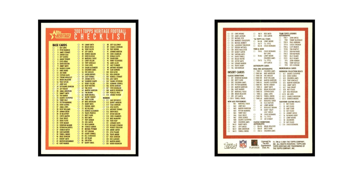 Checklist 2001 Topps Heritage #NNO Football Card NM