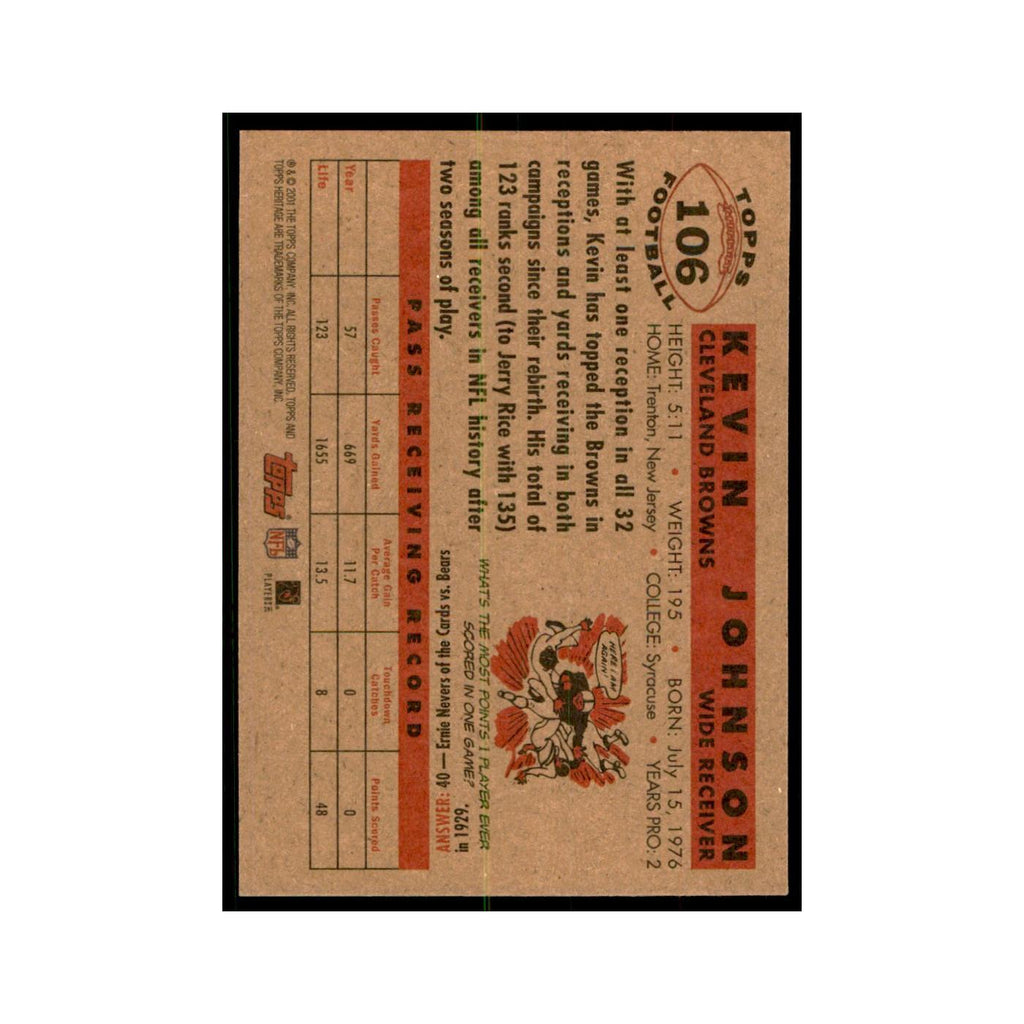 Kevin Johnson 2001 Topps Heritage #106 Cleveland Browns Football Card NM