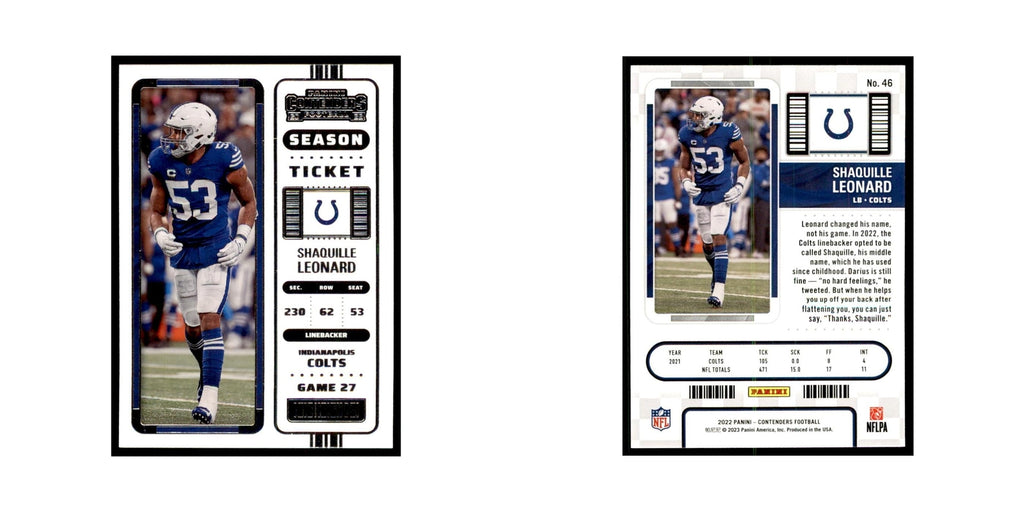 Shaquille Leonard 2022 Panini Contenders #46 Indianapolis Colts Football Card NM