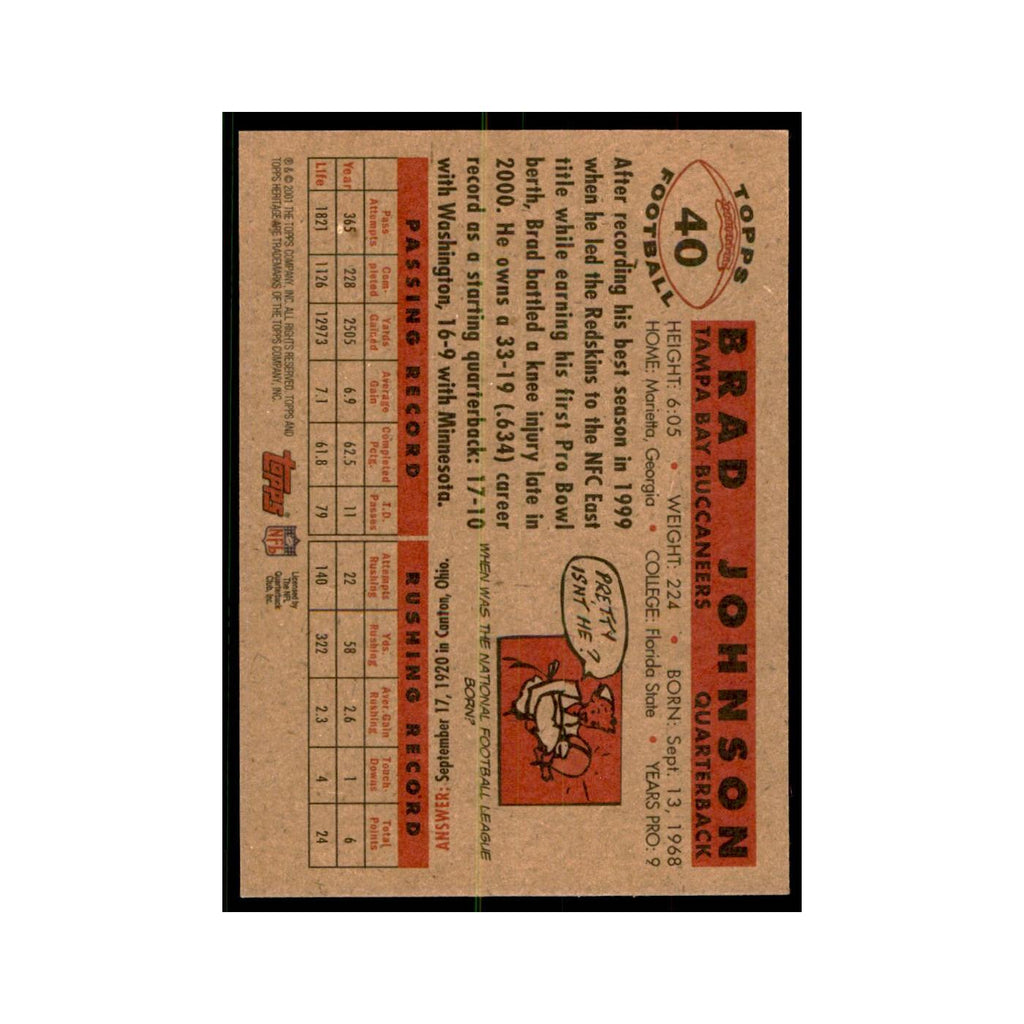 Brad Johnson 2001 Topps Heritage #40 Tampa Bay Buccaneers Football Card NM