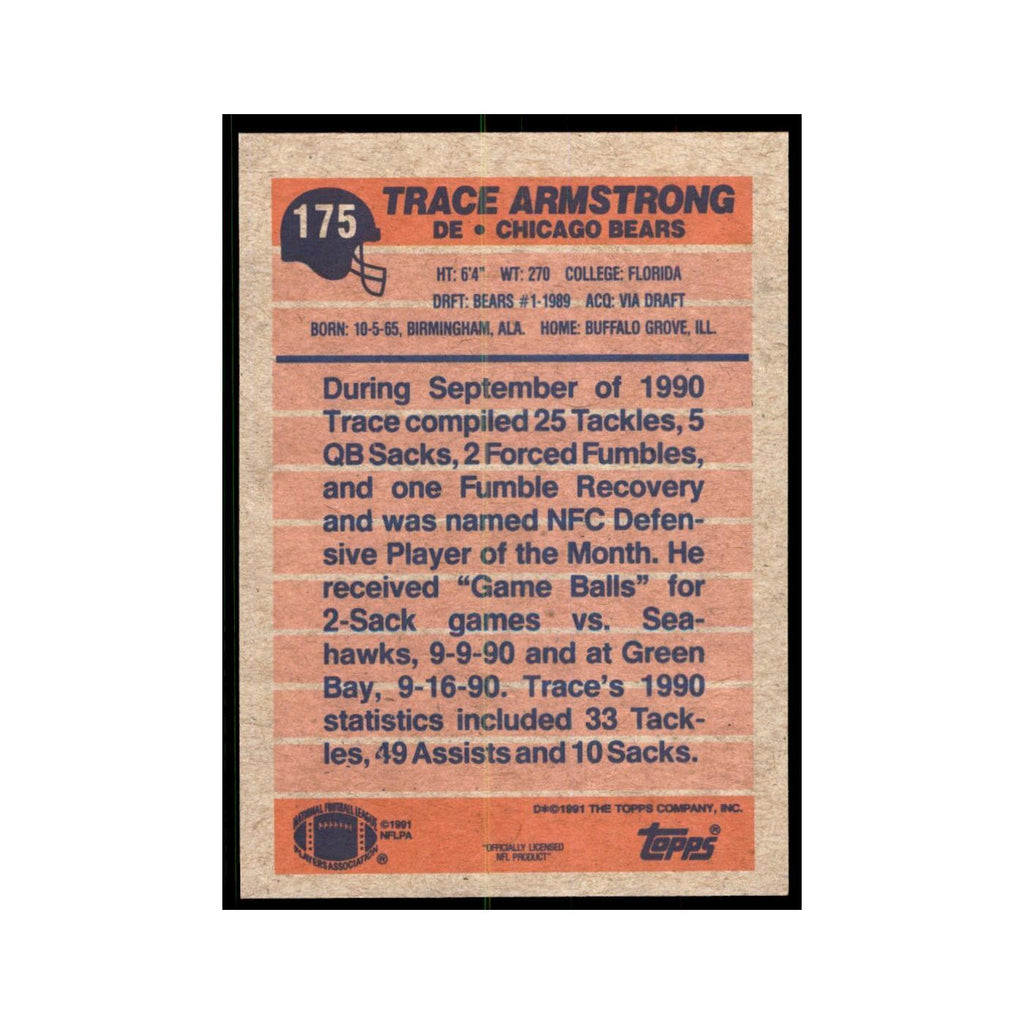 Trace Armstrong 1991 Topps #175 Chicago Bears Football Card NM