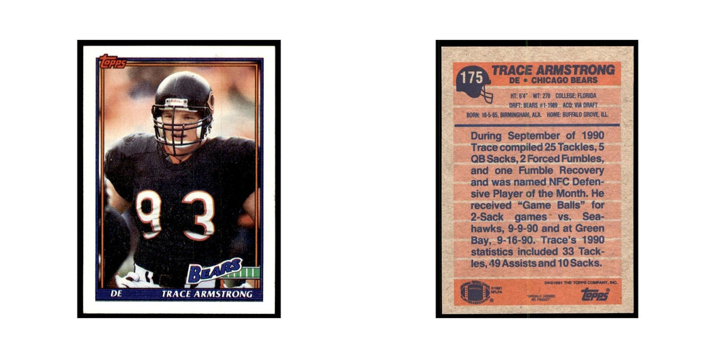 Trace Armstrong 1991 Topps #175 Chicago Bears Football Card NM